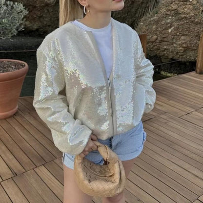 Emilia™ | Sequin-Embellished Bomber Jacket – Radiant Glamour